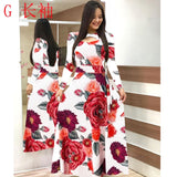 Elegant Spring Autumn Women Dress 2019 Casual Bohmia Flower Print Maxi Dresses Fashion Hollow Out Tunic Vestidos Dress Plus Size