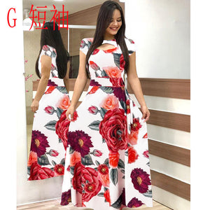 Elegant Spring Autumn Women Dress 2019 Casual Bohmia Flower Print Maxi Dresses Fashion Hollow Out Tunic Vestidos Dress Plus Size