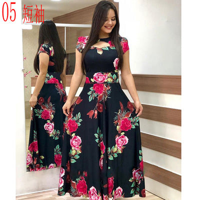 Elegant Spring Autumn Women Dress 2019 Casual Bohmia Flower Print Maxi Dresses Fashion Hollow Out Tunic Vestidos Dress Plus Size