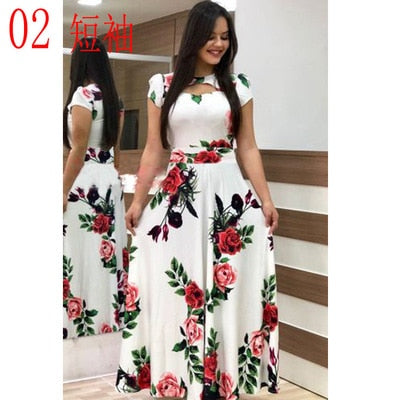 Elegant Spring Autumn Women Dress 2019 Casual Bohmia Flower Print Maxi Dresses Fashion Hollow Out Tunic Vestidos Dress Plus Size