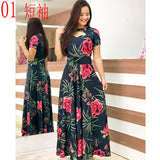 Elegant Spring Autumn Women Dress 2019 Casual Bohmia Flower Print Maxi Dresses Fashion Hollow Out Tunic Vestidos Dress Plus Size