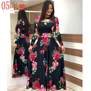 Elegant Spring Autumn Women Dress 2019 Casual Bohmia Flower Print Maxi Dresses Fashion Hollow Out Tunic Vestidos Dress Plus Size