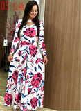 Elegant Spring Autumn Women Dress 2019 Casual Bohmia Flower Print Maxi Dresses Fashion Hollow Out Tunic Vestidos Dress Plus Size