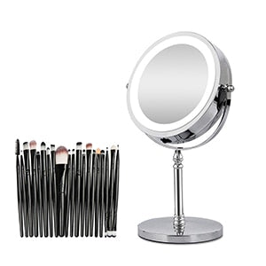 10X Magnifying Makeup Mirror With LED Light Cosmetic Mirrors Round Shape Desktop Vanity Mirror Double Sided Backlit Mirrors