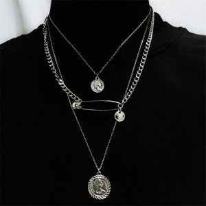 KMVEXO Multilayers Punk Chains Cross Necklace Couple Fashion Street Hip Hop Geometric Metal Pendant Necklaces for Women