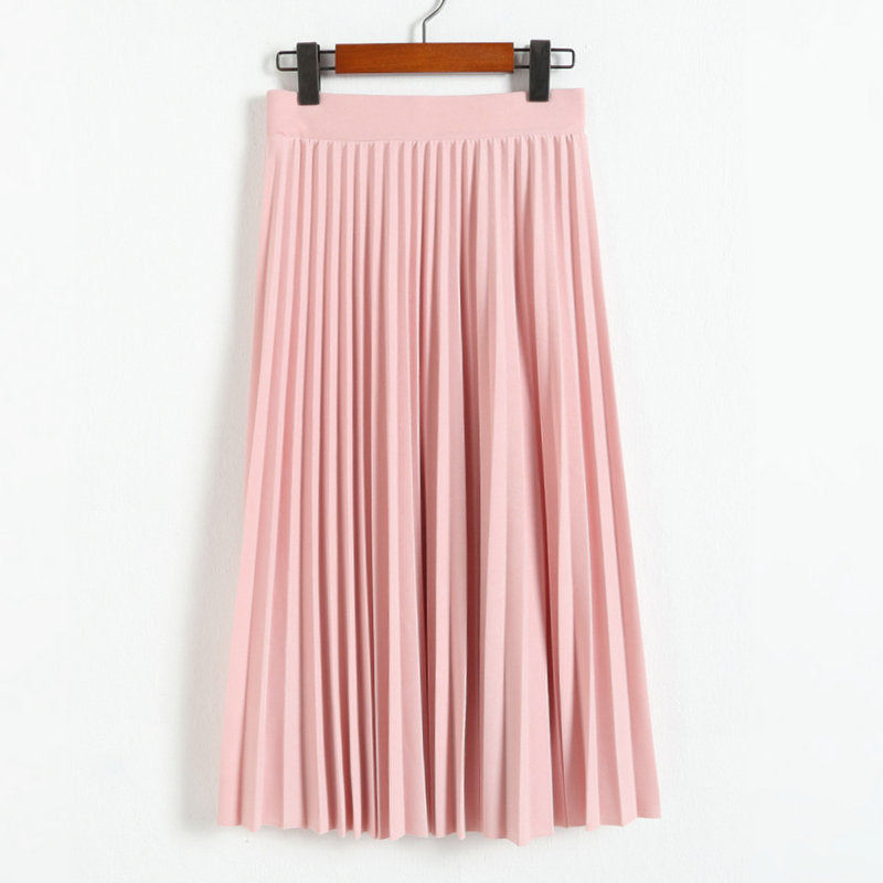 Spring and Autumn New Fashion Women's High Waist Pleated Solid Color Half Length Elastic Skirt Promotions Lady Black Pink