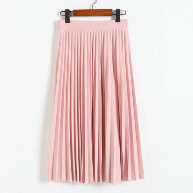 Spring and Autumn New Fashion Women's High Waist Pleated Solid Color Half Length Elastic Skirt Promotions Lady Black Pink