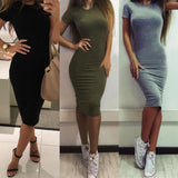 Womens Dress Vestido Summer Short Or Long Sleeve Slim Bodycon Dress Tunic Round Neck Casual Pencil Dress 2019 S-XL WDC1475