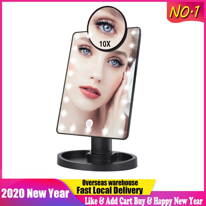 22 LED Lights Touch Screen Makeup Mirror 1X 10X Magnifying Mirrors Vanity 16 Lights Bright Adjustable USB Or Batteries Use