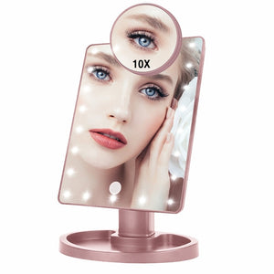 22 LED Lights Touch Screen Makeup Mirror 1X 10X Magnifying Mirrors Vanity 16 Lights Bright Adjustable USB Or Batteries Use