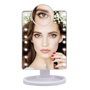 22 LED Lights Touch Screen Makeup Mirror 1X 10X Magnifying Mirrors Vanity 16 Lights Bright Adjustable USB Or Batteries Use