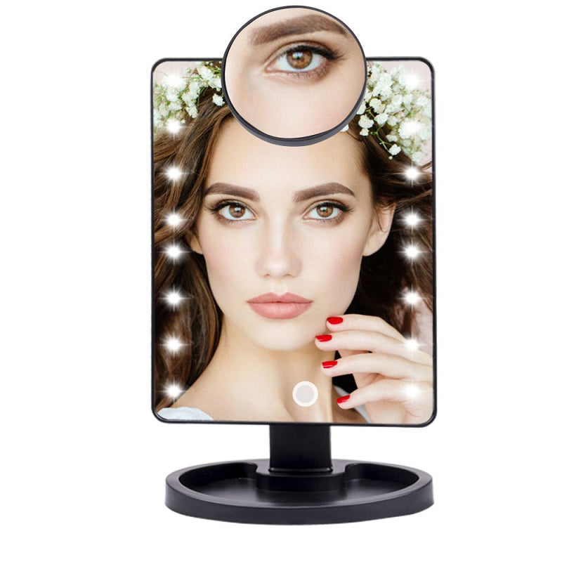 22 LED Lights Touch Screen Makeup Mirror 1X 10X Magnifying Mirrors Vanity 16 Lights Bright Adjustable USB Or Batteries Use