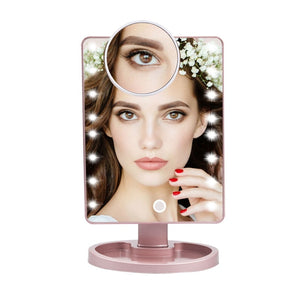 22 LED Lights Touch Screen Makeup Mirror 1X 10X Magnifying Mirrors Vanity 16 Lights Bright Adjustable USB Or Batteries Use