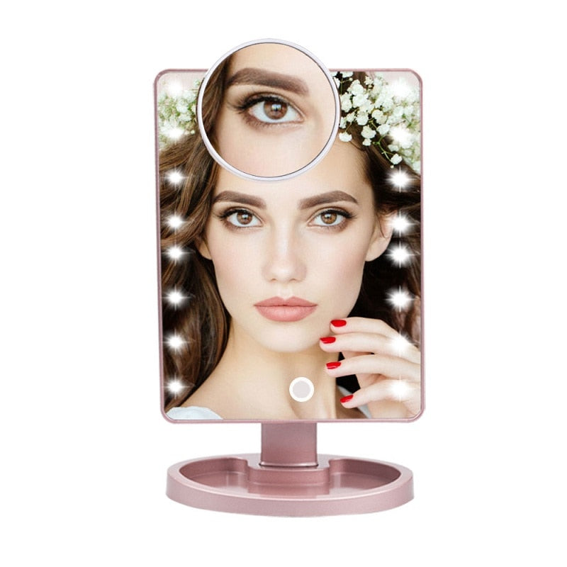 22 LED Lights Touch Screen Makeup Mirror 1X 10X Magnifying Mirrors Vanity 16 Lights Bright Adjustable USB Or Batteries Use