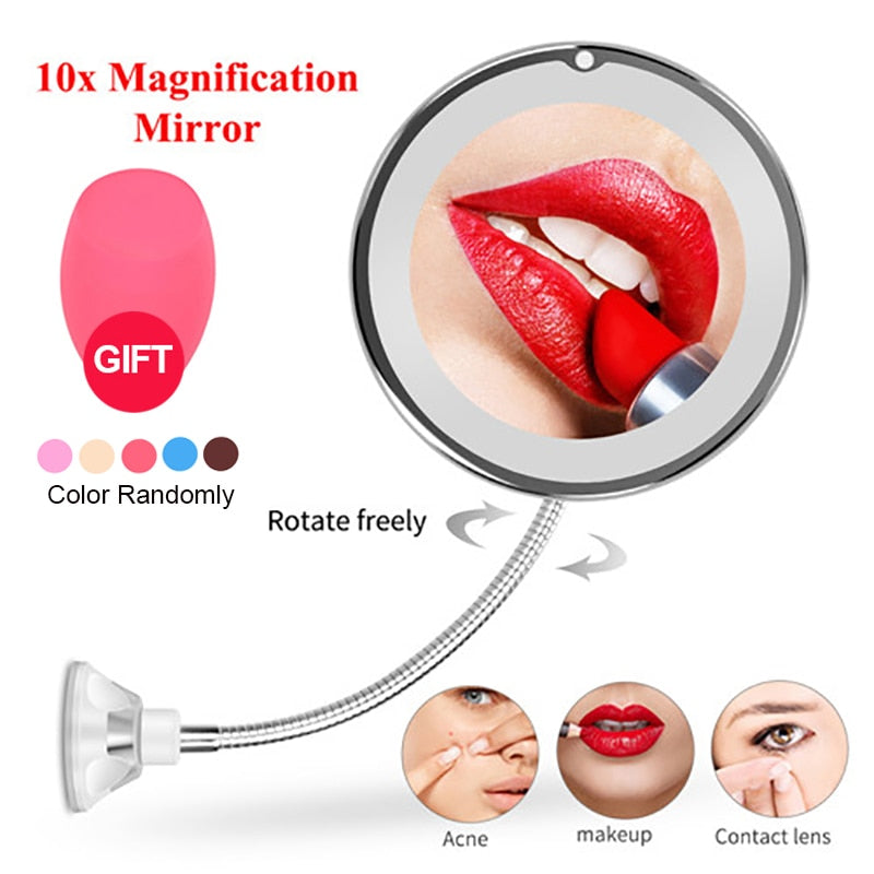 LED Makeup Mirror Light Vanity Mirrors Magnifying Miroir Grossissant 10x  Makeup Mirrors Flexible Mirrors Shaving Mirrors Lights